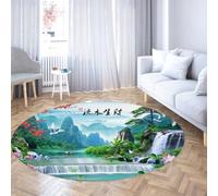 Tapis Ronds Feng Shui 240cm Classique Cascade Paysage Lavable Antidérapant Jeté Jeté Cercle Tapis pour Chambre Salle de Conférence Salle À Manger
