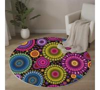 Tapis Ronds Géométrique Kaléidoscope, Tapis Rond Mandala Vintage Antidérapant Doux Rugs Chambre, Lavable Rug De Salon, pour Bureau L'intérieur 100cm
