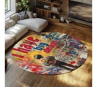 Tapis Ronds Graffiti pour la Cuisine j’AI Grand rêve Impression Anti-Glissant coloré Tapis Urbain Doux Non muant pour Chambre Salon Bureau 150cm