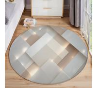 Tapis Ronds Gris Géométrie Flash 100Cm Rugs Lavable Antidérapant À Poils Courts Doux Art 3D pour Chambres Cuisine Balcon Terrasse Ntérieur Salles À Manger