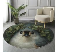 Tapis Ronds Gris-Vert Mésange des Vignes 180Cm Rugs Lavable Antidérapant À Poils Courts Doux Peinture À l'huile d'animaux pour Chambres Cuisine Balcon Terrasse Ntérieur Salles À Manger