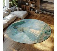 Tapis Ronds Impressionnistes pour Salon Style Monet Femme avec Un Parasol Velours Doux Antidérapant Cercle Tapis pour Petit Canapé 180 cm