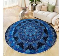 Tapis Ronds Kaléidoscope Bleu, Tapis Rond Mandala Vintage Antidérapant Doux Rugs Chambre, Lavable Rug De Salon, pour Bureau L'intérieur 180cm