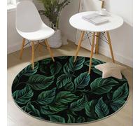 Tapis Ronds Lavables 100 cm, Fantastique Mystérieux Feuilles Thème Tapis Rond Antidérapant pour Salon, Noir Rugs à Poils Courts Doux pour sous Table à Manger