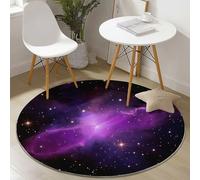 Tapis Ronds Lavables 100 cm, Onirique Galaxie Nébuleuse Thème Tapis Rond Antidérapant pour Salon, Violet Minuit Rugs à Poils Courts Doux pour sous Table à Manger