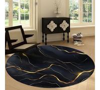 Tapis Ronds Lavables 100 cm, Texture de Poulpe Surréaliste Tapis Rond Antidérapant pour Salon, Noir Or Rugs Rond à Poils Courts Doux pour sous Table à Manger
