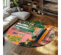 Tapis Ronds lavables 100cm Tapis Fin de Style Nordique pour décors intérieurs pour Chambre Cuisine Salon Bureau Plante Tropicale Rug Circulaire dans l’entrée intérieure