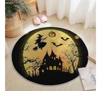 Tapis Ronds Lavables 120 cm, Halloween Sorcière Pleine Lune Thème Tapis Rond Antidérapant pour Salon, Noir Rugs Rond à Poils Courts Doux pour sous Table à Manger