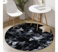 Tapis Ronds Lavables 160 cm, Abstrait Camouflage Texture Thème Tapis Rond Antidérapant pour Salon, Noir Rugs à Poils Courts Doux pour sous Table à Manger