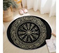 Tapis Ronds Lavables 160 cm, Cercle Viking Symbole Thème Tapis Rond Antidérapant pour Salon, Noir Rugs à Poils Courts Doux pour sous Table à Manger