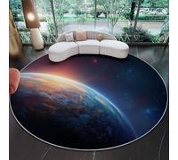 Tapis Ronds Lavables 160 cm, Fantaisie Galaxie Espace Planète Tapis Rond Antidérapant pour sous Table à Manger, Bleu Foncé pour Chambre Cuisine Balcon Terrasse Salle à Manger Intérieur Extérieur