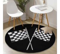 Tapis Ronds Lavables 160 cm, Grille Drapeaux Thème Tapis Rond Antidérapant pour Salon, Noir Rugs Rond à Poils Courts Doux pour sous Table à Manger