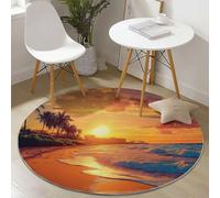 Tapis Ronds Lavables 180 cm, Belle Plage Coucher De Soleil Thème Tapis Rond Antidérapant pour Salon, Couleur Orange Rugs Rond à Poils Courts Doux pour sous Table à Manger