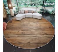 Tapis Ronds Lavables 180 cm, Panneau En Bois Rustique Shabby Chic Tapis Rond Antidérapant pour sous Table à Manger, Brun pour Chambre Cuisine Balcon Terrasse Salle à Manger Intérieur Extérieur