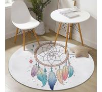 Tapis Ronds Lavables 60 cm, Bohème Attrape-Rêves Plumes Thème Tapis Rond Antidérapant pour Salon, Blanc Rugs Rond à Poils Courts Doux pour sous Table à Manger