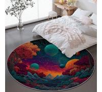 Tapis Ronds Lavables 60 cm, Fantaisie Extraterrestre Planète Arbre Tapis Rond Antidérapant pour sous Table à Manger, Sombre pour Chambre Cuisine Balcon Terrasse Salle à Manger Intérieur Extérieur