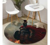 Tapis Ronds Lavables 60 cm, Film Fort Guerrier Thème Tapis Rond Antidérapant pour Salon, Gris Rugs Rond à Poils Courts Doux pour sous Table à Manger