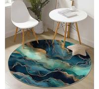 Tapis Ronds Lavables 60 cm, Magnifique Luxueux Marbre Thème Tapis Rond Antidérapant pour Salon, Vert Rugs à Poils Courts Doux pour sous Table à Manger