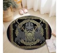 Tapis Ronds Lavables 60 cm, Mystérieux Vikings Épée Thème Tapis Rond Antidérapant pour Salon, Noir Rugs Rond à Poils Courts Doux pour sous Table à Manger
