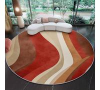 Tapis Ronds Lavables 90 cm, Élégant Art Déco Mode Lignes Tapis Rond Antidérapant pour sous Table à Manger, Beige Marron pour Chambre Cuisine Balcon Terrasse Salle à Manger Intérieur Extérieur