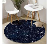 Tapis Ronds Lavables 90 cm, Galaxie Ciel Étoilé Thème Tapis Rond Antidérapant pour Salon, Bleu Nuit Rugs à Poils Courts Doux pour sous Table à Manger