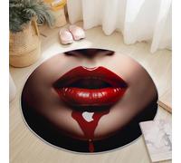 Tapis Ronds Lavables 90 cm, Magnifique Lèvres Féminines Thème Tapis Rond Antidérapant pour Salon, Rouge Rugs Rond à Poils Courts Doux pour sous Table à Manger