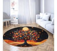 Tapis Ronds lavables Fantasy Arbre de Vie Feuilles de Fleur coloré imprimé antidérapant à Poils Ras Tapis Circulaire pour Salle de Classe de Salon 160cm
