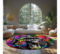 Tapis Ronds lavables Graffiti à Poils Ras Thème Gorille Tapis Circulaire antidérapant pour Salon Salle de Bain Chambre à Coucher 140cm
