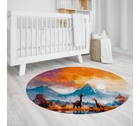 Tapis Ronds lavables Neige Dinosaure Groupe Forêt Doux Grands Tapis Cercle antidérapant pour garçons Filles Chambre Chambre Décoration d’intérieur 120cm
