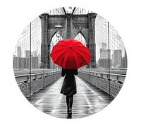 Tapis Ronds Modernes à Motif de Parapluie Rouge 160cm - Figure Bridge City Soft Pliable antidérapant Cercle Door Mat pour entrée Salon Foyer