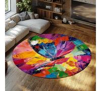Tapis Ronds Papillon coloré 100cm - Tapis Ronds Doux Abstraits lavables à Poils Ras pour Salon Salle à Manger Foyer Chambre d’Amis
