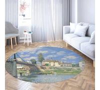 Tapis Ronds Paysage 200cm The Bridge at Villeneuve Support antidérapant Lavable Jeté à Poils Ras Cercle Tapis pour Salle à Manger Chambre d’Amis