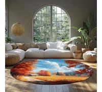 Tapis Ronds pour Enfants pour Chambre à Coucher Paysage d’Automne Tapis de Sol de Zone antidérapant pour pièce Nuit d’Enfant Salon Automne Campagne Chemin érables Impression Lavable à Poils 90cm