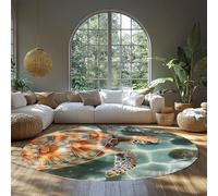 Tapis Ronds pour Salon 240cm（Rond） Rug Lavable Moderne d’Eau Douceur Large antidérapant Sol intérieur Tortue de mer Tapis Fins pour Chambre Bureau