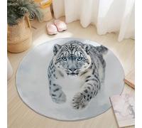 Tapis Ronds pour Sol de Salon, Lavable Grand Cercle Tapis de Sol Antidérapant Minimalisme Animaux Léopard Des Neiges Imprimé pour Chambre Salle À Manger Pièce Nuit D’Enfant Blanc 100 cm Rond