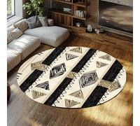 Tapis Ronds Rétro Mystérieux Motif Géométrique D’intérieur Lavable Antidérapant Tapis Cercle À Pou pour Salon Cuisine Chambre 140cm