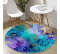 Tapis Ronds Salon 100 cm, Aquarelle Fond À L'Encre À L'Alcool Tapis Rond de Sol Décoratifs Antidérapant, Convient pour Chambre Cuisine Balcon Terrasse Salle à Manger Intérieur, Bleu