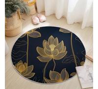 Tapis Ronds Salon 150 cm, Art Chinois Fleurs Capucine Tapis Rond de Sol Décoratifs Antidérapant, Convient pour Chambre Cuisine Balcon Terrasse Salle à Manger Intérieur, Noir