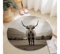 Tapis Ronds Salon 90 cm, Animaux Bétail des Hautes Terres Photographie Tapis Rond de Sol Décoratifs Antidérapant, Convient pour Chambre Cuisine Balcon Terrasse Salle à Manger Intérieur, Gris