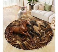 Tapis Ronds Vagues Troupeau De Chevaux, Tapis Rond Animaux De Secours Antidérapant Doux Rugs Chambre, Lavable Rug De Salon, pour Bureau L'intérieur 100cm