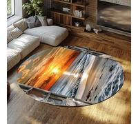 Tapis ronstyle côtier Moderne Lavable Tapis antidérapants à Poil Bas Entrée la Porte Vagues Plage Coucher Soleil Tapis Douillet pour la Salle à Manger Bureau à Domicile Entrée 80x80cm