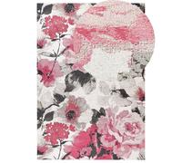 Tapis Rose en Coton 140 x 200 cm Tissu Jacquard à Motif de Fleurs pour Salon Eja