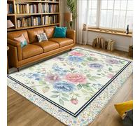 Tapis rose romantique, pivoine, jacinthe des bleues, printemps pastel, pêche, tapis en éponge à poils courts qui ne perd pas ses poils pour salon, chambre à coucher, décoration d'appartement, 1,5 x