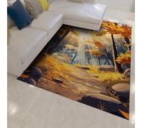 Tapis Rustique d’Automne Rayons de Soleil Grands Arbres Sentier forestier Tapis lavables Moquette antidérapante Douce pour Salon Chambre Appartement Ferme sols intérieurs 160x230cm