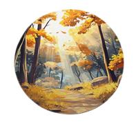 Tapis Rustique d’Automne Rond, Rayons de Soleil, Grands Arbres, Sentier forestier, Tapis lavables, Tapis antidérapant Doux pour Salon, Chambre, Appartement, Ferme, sols intérieurs 120x120cm