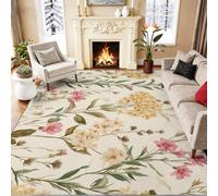 Tapis Rustique Intérieur et Extérieur, Crème Vert | Tapis Antidérapant et Lavable, Tapis Fleurs Sauvages Champêtres Rétro Decoration, Descente de Lit 180 × 270