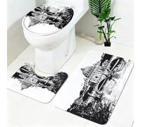 Tapis Salle de Bain 3 Pièces Église Saint-Pétersbourg Rome Forme U, Ensemble Tapis WC Antidérapant, Housse Couvercle Toilette Gris Lavable et Doux Absorbant