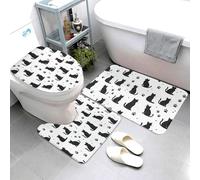 Tapis Salle de Bain 3 Pièces,Empreinte de Patte de Chat Noir Cool Antidérapants Couverture en U Confortables Couvre Couverture de Toilette pour WC Toilette Baignoire