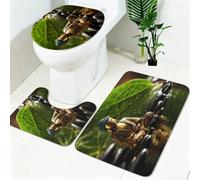 Tapis Salle de Bain 3 Pièces Méditation dorée Antidérapant Doux Absorbant Feuilles Vertes Ensemble Tapis WC et Housse Couvercle Toilette pour Douche et Baignoire