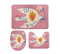 Tapis Salle de Bain 3 Pièces Oiseau Boho Fait Main Style Brut Rose Doux Tapis Contour U Antidérapants Tapis de Toilette pour Toilette WC